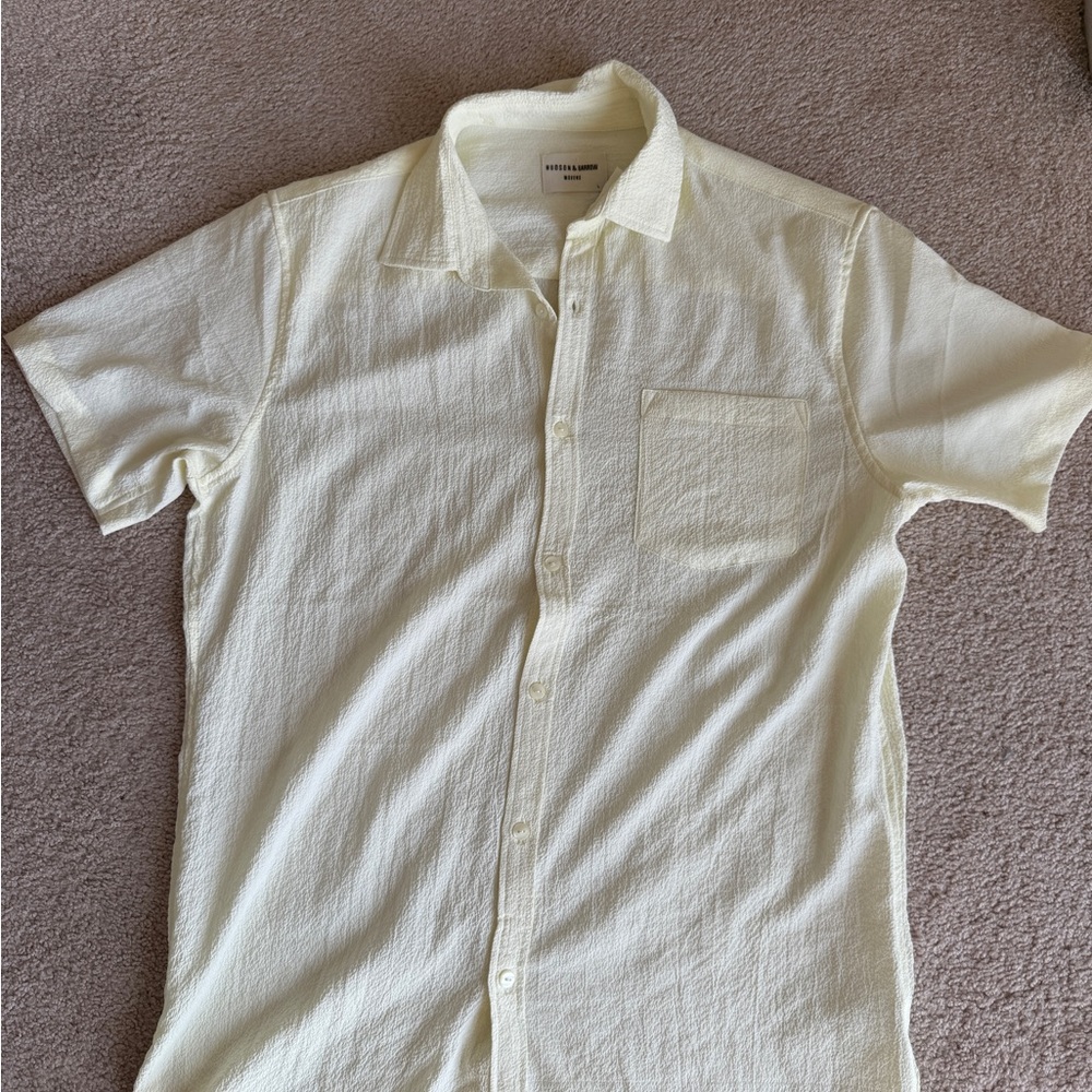 Casual Cream and Yellow Button Down Shirt with Short Sleeves